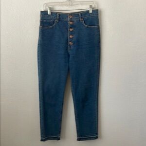 Express Mom Super High Rise Blue Jeans with Vintage Style Medium Wash Ankle